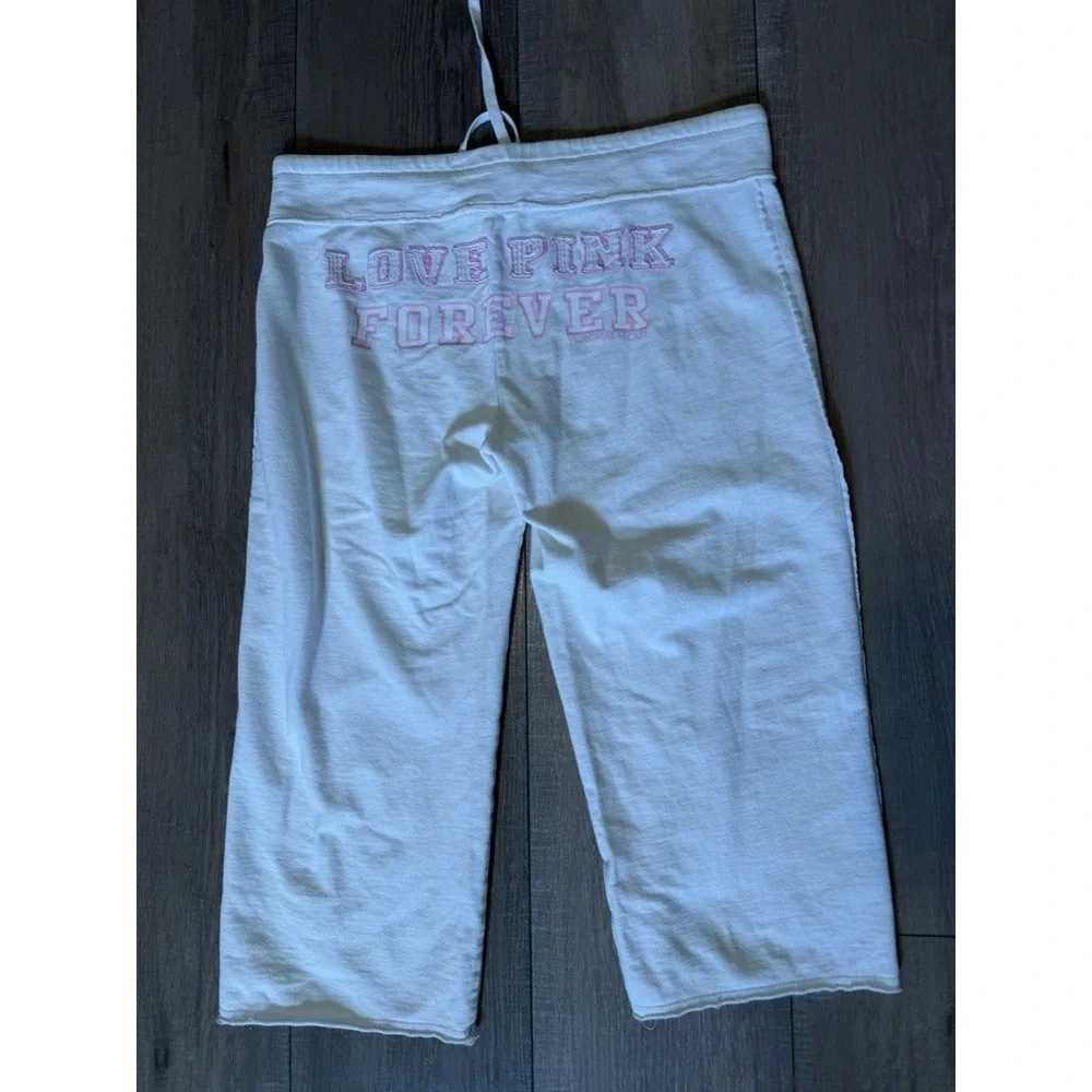 Y2K Pink Victoria Secret Capri Lounge Pants Low Rise Love Size Medium White